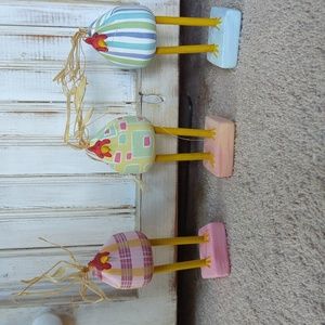 Easter/Spring decor. Set of(3) three clay and wood colorful chicks.